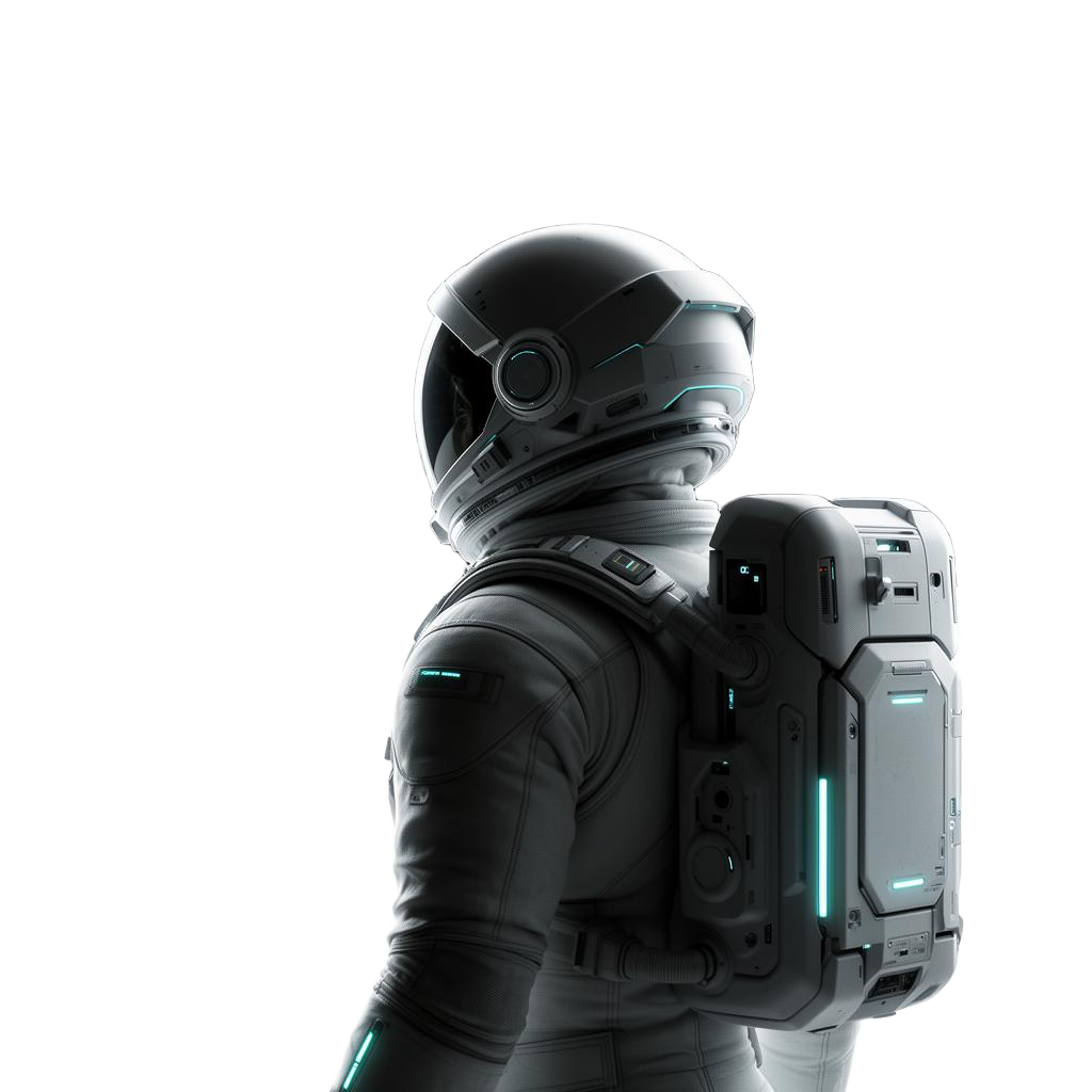 Astronauta futurista en tres cuartos